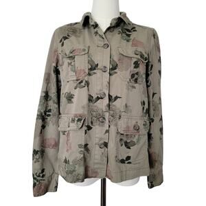 Maurices Jacket Shacket Floral Olive Green 100% Cotton Sz S Gorpcore Casual Boho